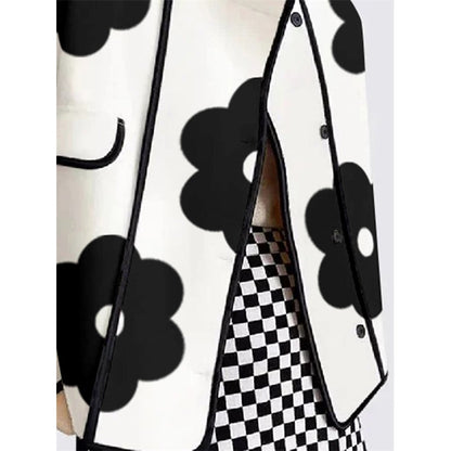 Long Sleeves Loose Contrast Color Flower Print Split-Joint Stand Collar Jackets Outerwear