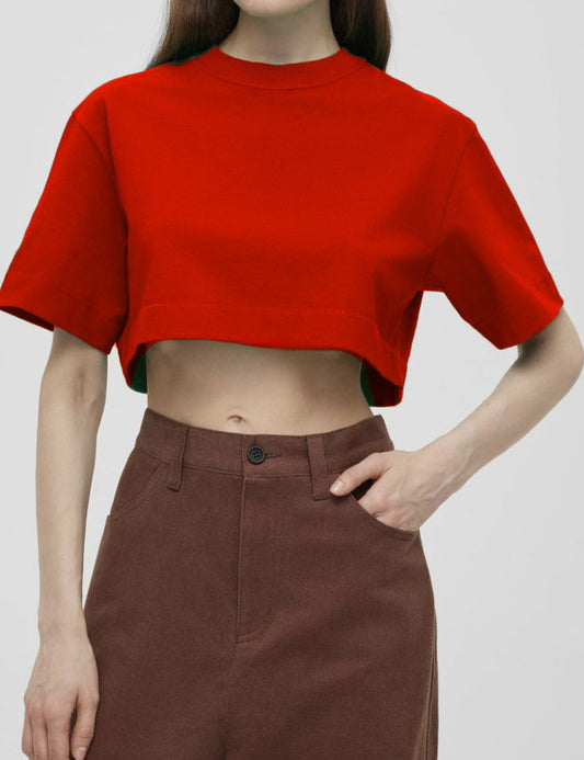 Round Neck Loose Solid Color Short Top