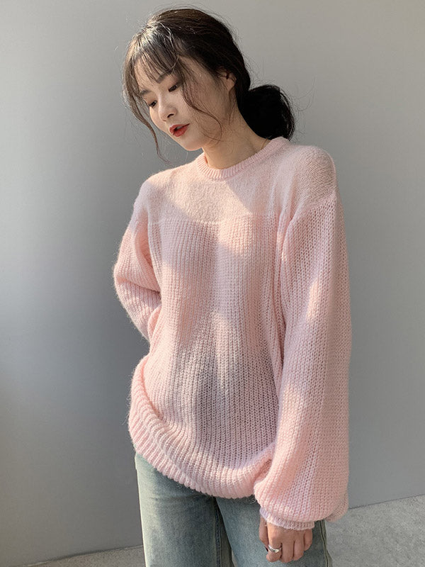 Urban Loose Solid Color Round-Neck Sweater Top