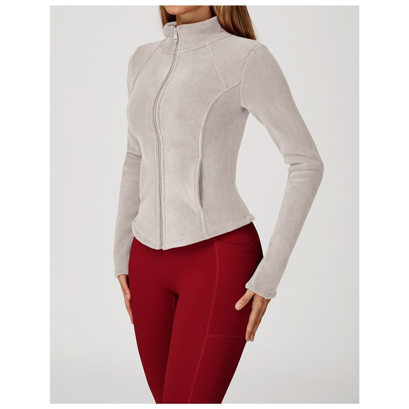 Solid Color Slim Fit Fleece Jacket