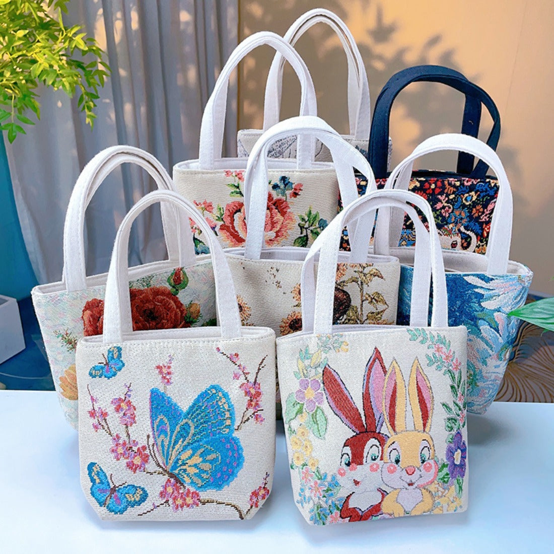 Cosbai - Embroidered Canvas Handbag