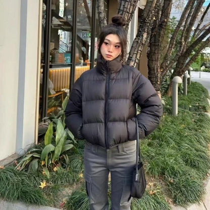 Solid Color Stand Collar Puffer Coat