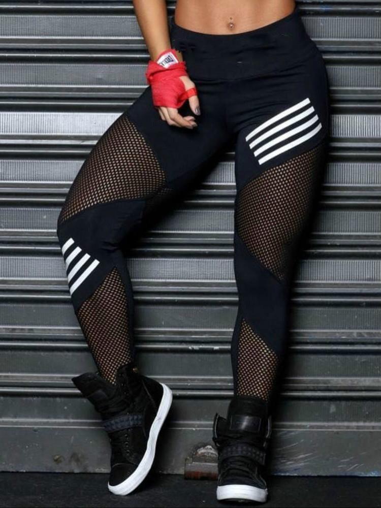 Women Leggings High Waist Mesh Pacthwork Sports Leggings  Plus Size Black Gym Fitness Letter Print Sportwear Femme