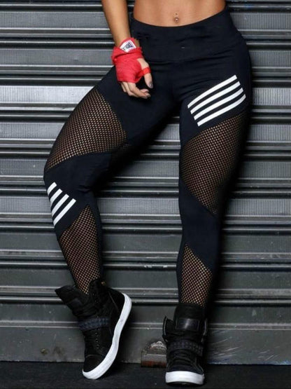 Women Leggings High Waist Mesh Pacthwork Sports Leggings  Plus Size Black Gym Fitness Letter Print Sportwear Femme