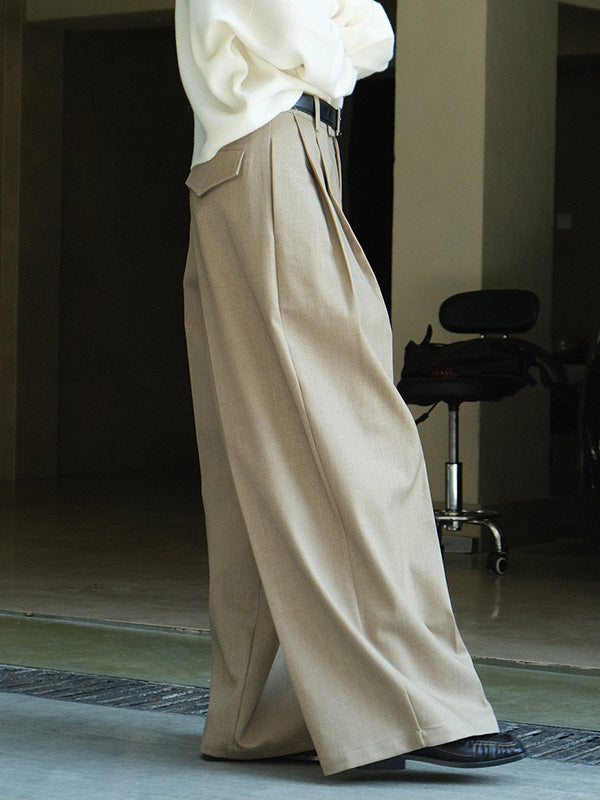 Urban Loose Wide Leg Pleated Solid Color Pants