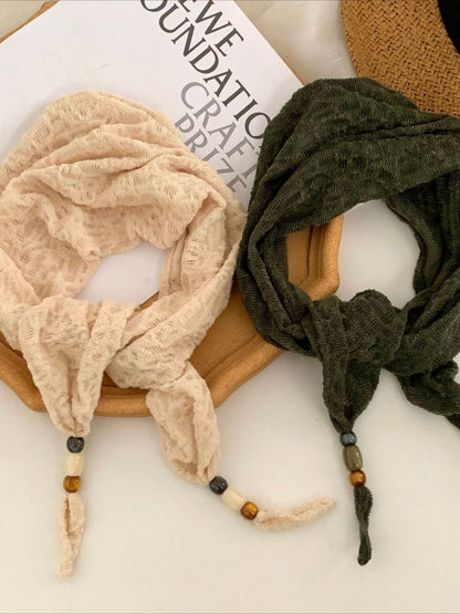 Scarvii - Korean Style Scarf Shawl with Wood Bead Trim