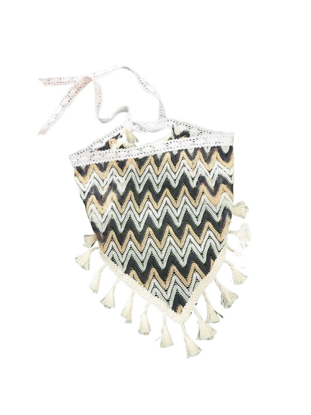 Haila - Boho Knit Tassel Triangle Scarf - Elegance