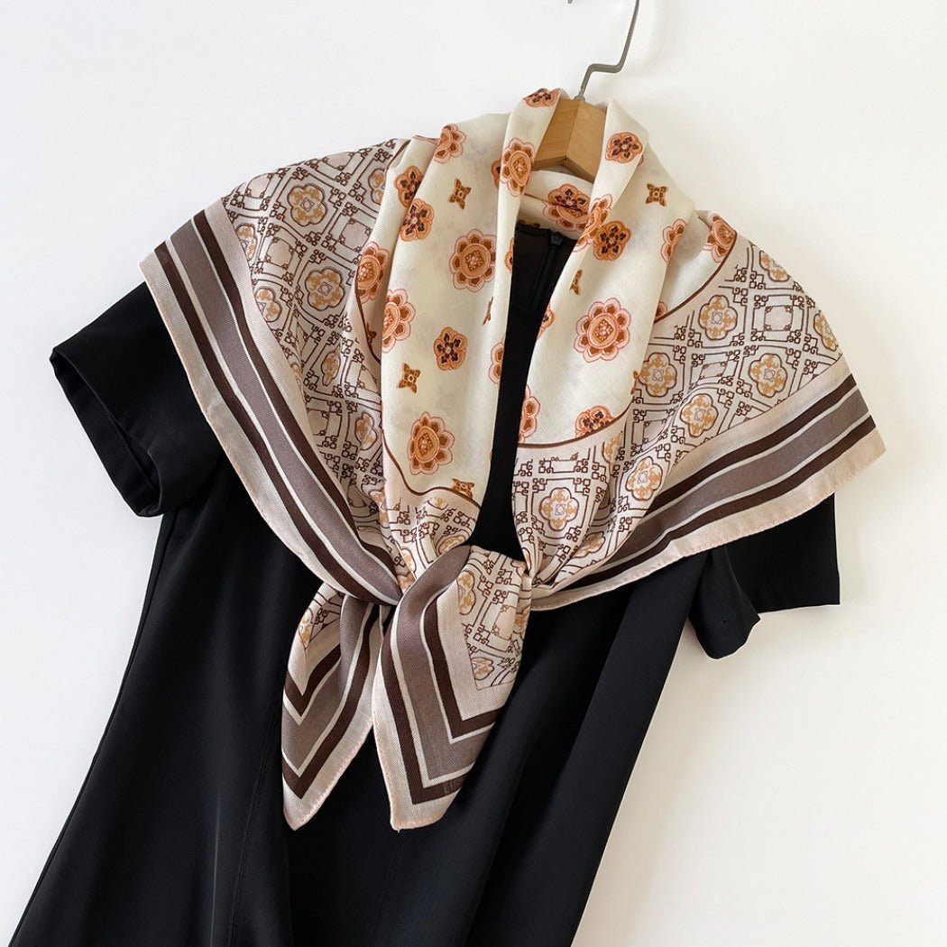 Scarvii - Vintage Diamond &amp; Floral Print Square Scarf - 35"