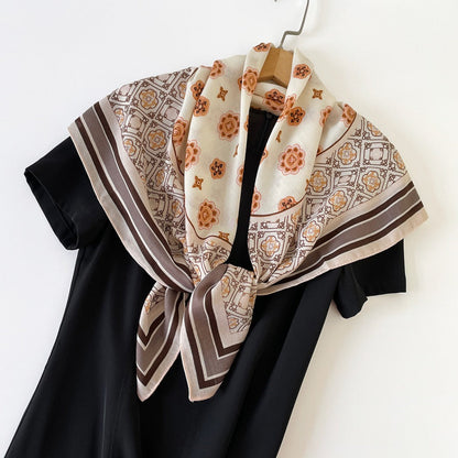 Scarvii - Vintage Diamond &amp; Floral Print Square Scarf - 35"