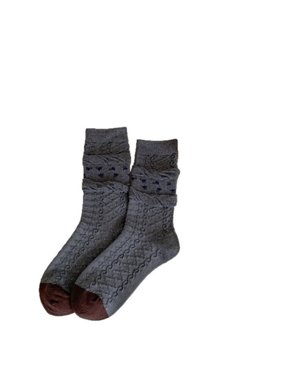 Rufia - Vintage Mid-Calf Winter Socks with Tulip Floral Print