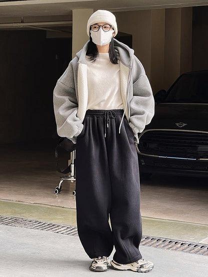 Casual Loose Wide Leg Drawstring Solid Color Pants