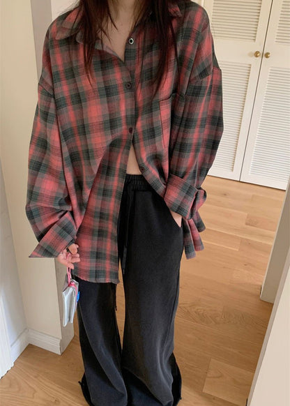 Oversized Plaid Shirt Soft Cotton Relaxed Fit