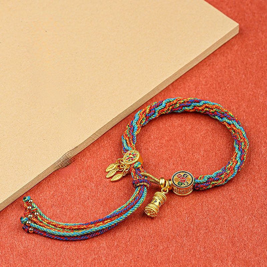 Tibetan Knitting Bracelet With Six Words Of Truth, Hand-Woven Cotton Thread, National Style Bracelet For Men And Women