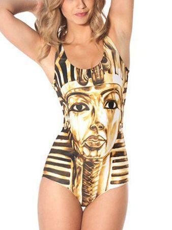 Printed Gold Egyptian Pharaoh Photo Sexy One-Piece Swimsuit