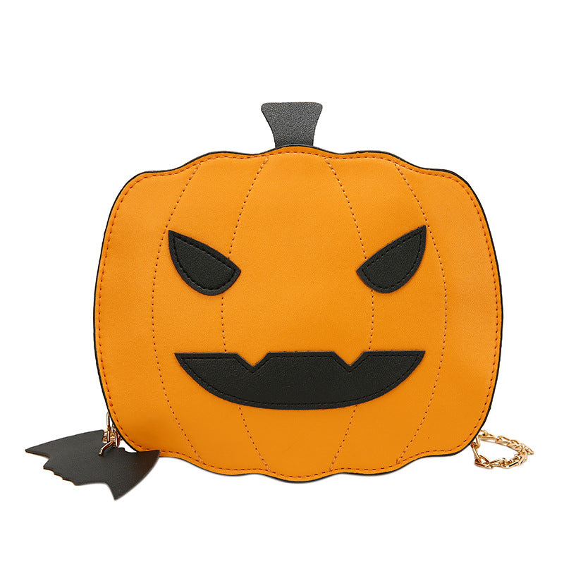 Funny Pumpkin Bat PU Crossbody Bag with Unique Cartoon Design