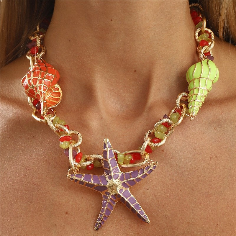 Starfish Shell Exaggerated Bead Necklace