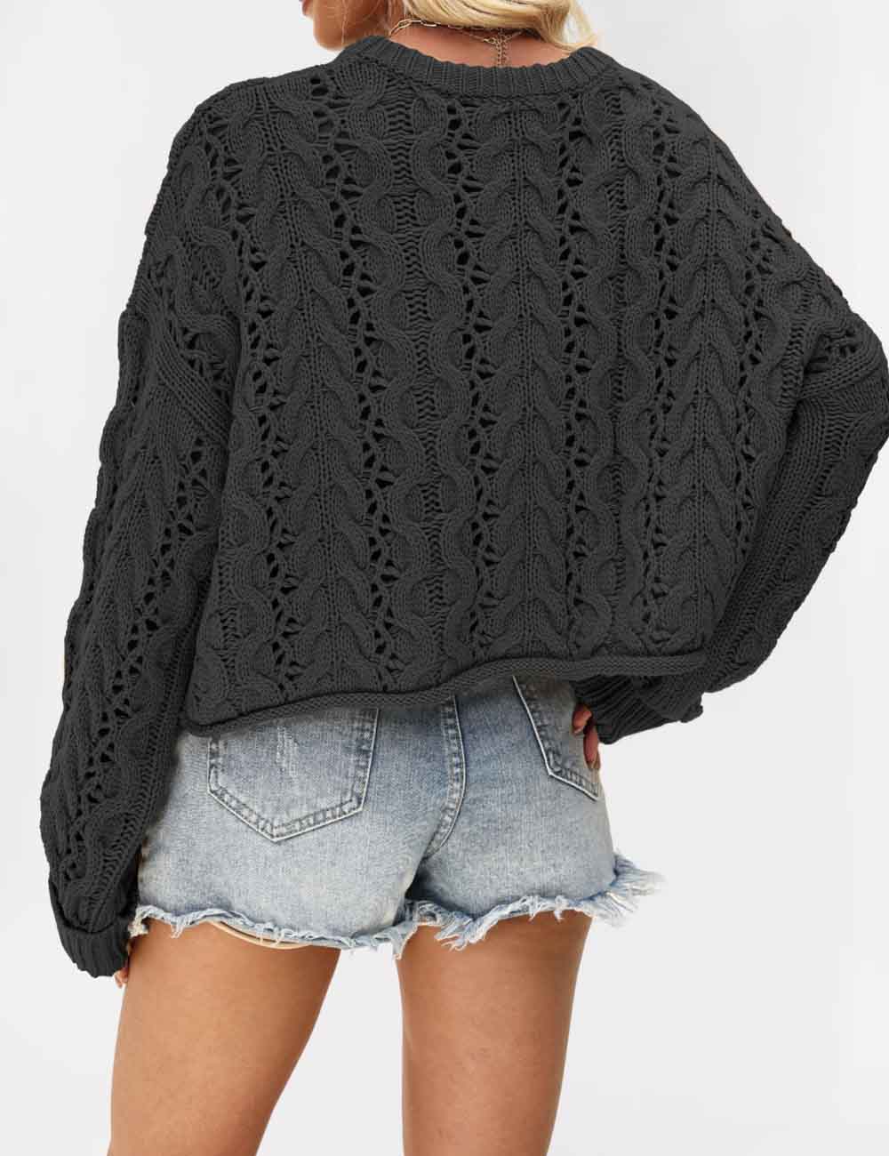 Cable Knit Round Neck Button Pullover Sweater