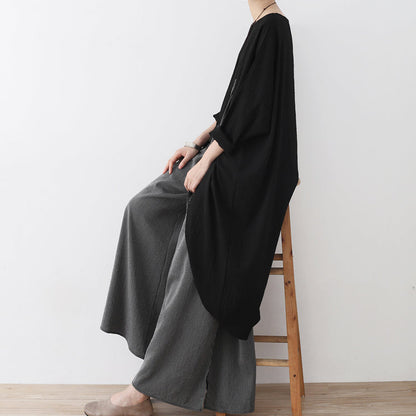 2025 fall black tasseled cotton shirts low high oversized blouses women tops