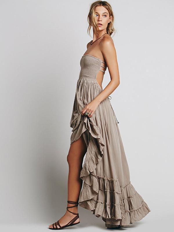 Fashion Sexy Off-Back Lace-Up Beach Maxi Dress