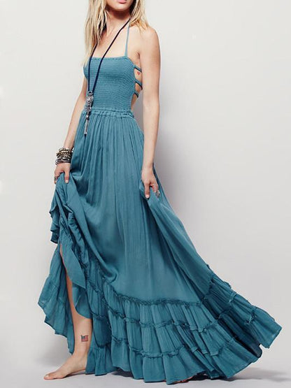 Fashion Sexy Off-Back Lace-Up Beach Maxi Dress