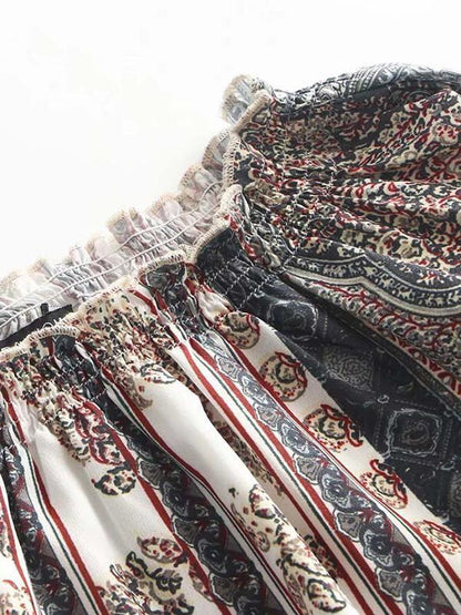 Printed Off-The-Shoulder Flared Sleeves Bohemia T-Shirt Tops