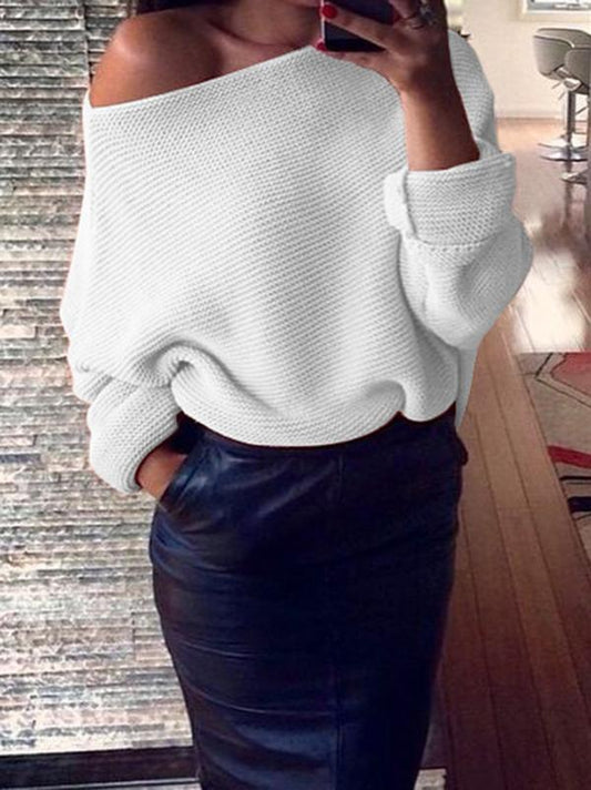 Sexy Solid Color Off-The-Shoulder Sweater Tops
