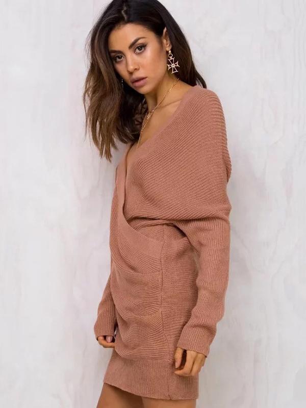 Knitting V-Neck Long Sweater Tops