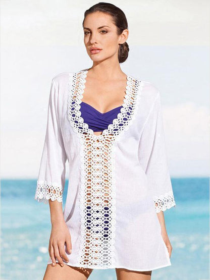 Pretty V-Neck Lace 3/4 Sleeve Blouse Cover-Ups Tops