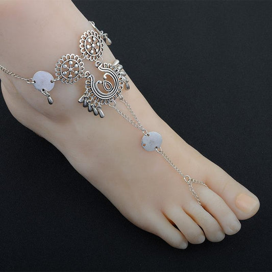 Vintage Exaggerated Ethnic Style Hollow Drip Carved Metal Beach Anklets Dripping Footstool