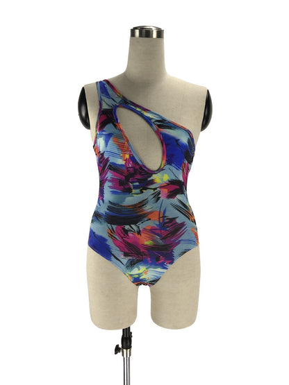 2018 Summer Printed Long Sleeve Cover Up One Shoulder Swimsuit Two Pieces Set
