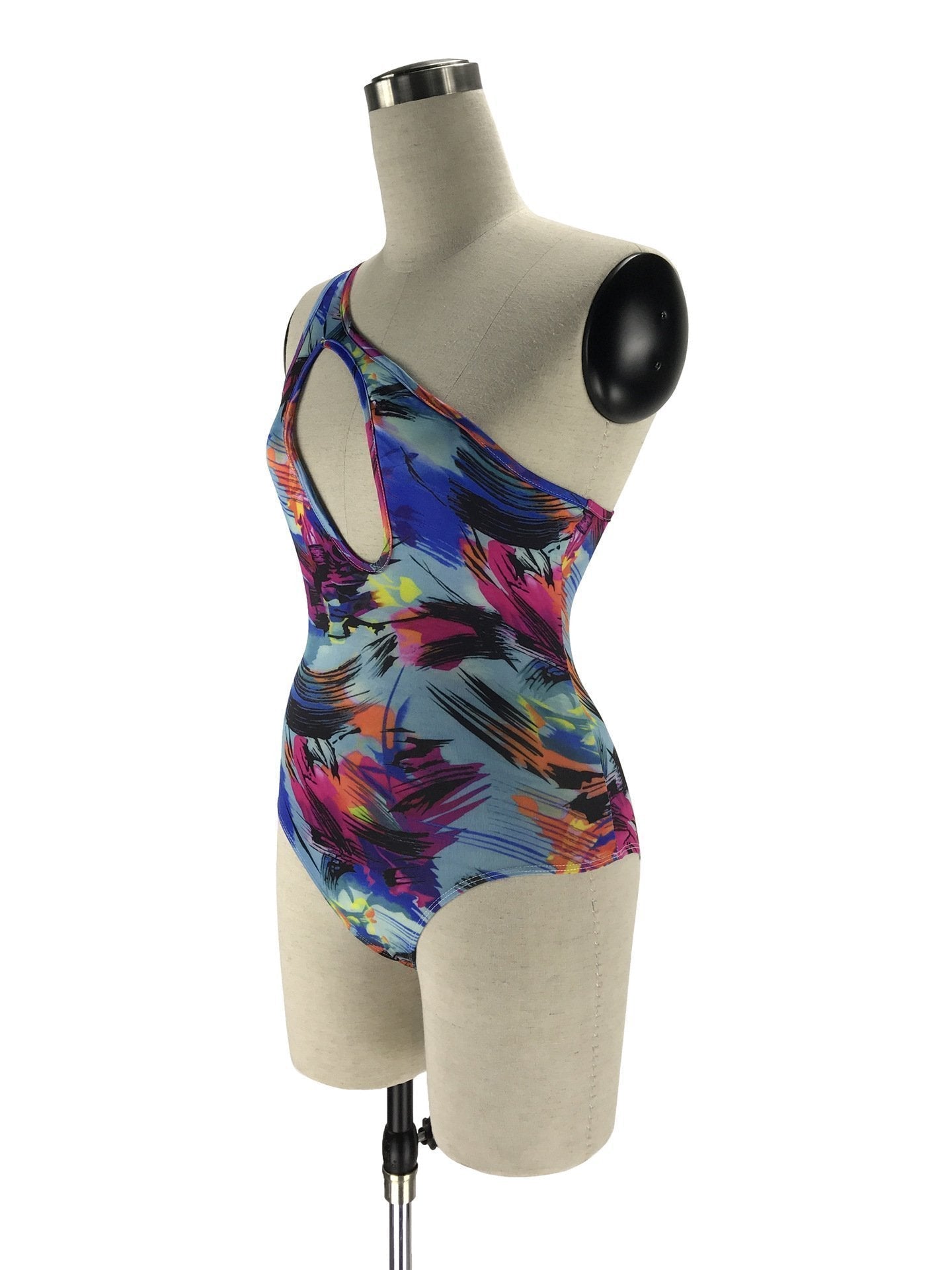 2018 Summer Printed Long Sleeve Cover Up One Shoulder Swimsuit Two Pieces Set