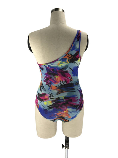 2018 Summer Printed Long Sleeve Cover Up One Shoulder Swimsuit Two Pieces Set