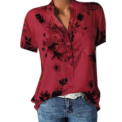 Fashion Women Blouses Printing Pocket Plus Sizeshort Sleeve Tops