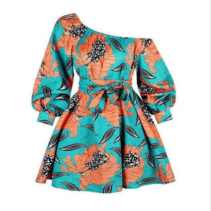 Hot Sale Sexy Africdresses For Women African Print Clothing One Shoulder Dress