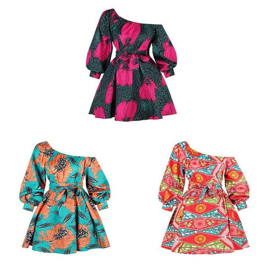 Hot Sale Sexy Africdresses For Women African Print Clothing One Shoulder Dress