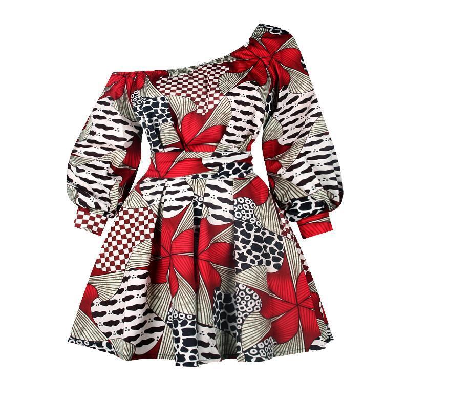 Hot Sale Sexy Africdresses For Women African Print Clothing One Shoulder Dress