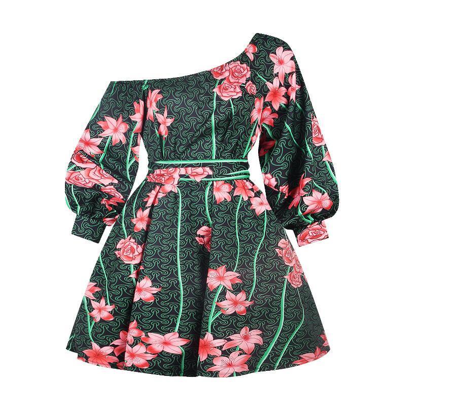Hot Sale Sexy Africdresses For Women African Print Clothing One Shoulder Dress