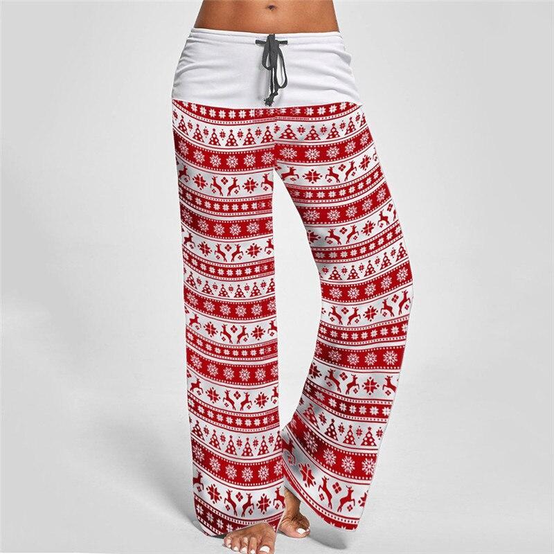 New Autumn Women Christmas Style Long Pants Vintage Print Casual Wide Leg Pants Streetwear Female Patchwork Loose Pant