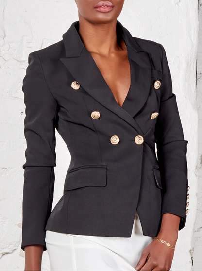 Rocksa Double-Breasted Satin Blazer