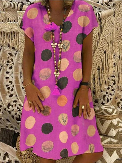 Fashion Multicolor Polka Dot V-Neck Spliced Midi Dress
