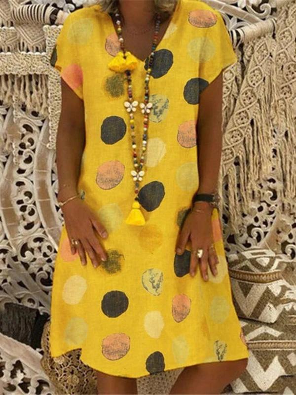 Fashion Multicolor Polka Dot V-Neck Spliced Midi Dress