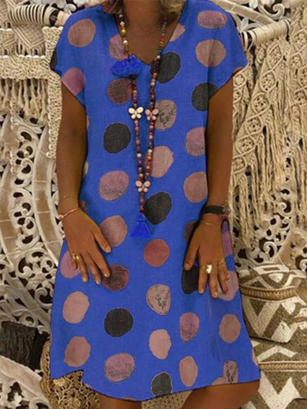 Fashion Multicolor Polka Dot V-Neck Spliced Midi Dress