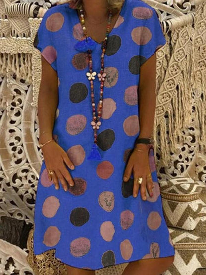 Fashion Multicolor Polka Dot V-Neck Spliced Midi Dress