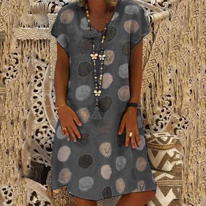 Fashion Multicolor Polka Dot V-Neck Spliced Midi Dress