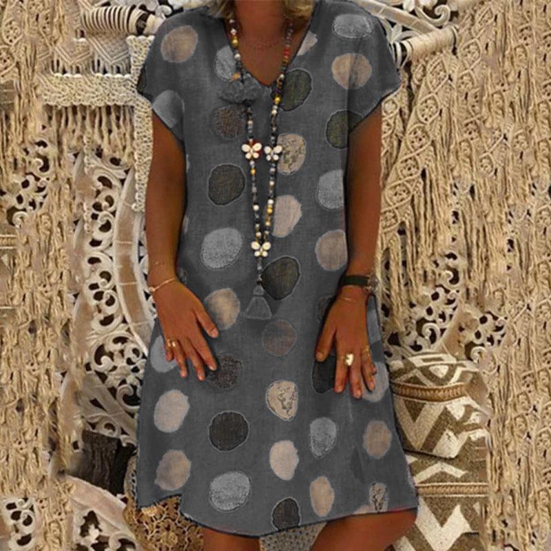 Fashion Multicolor Polka Dot V-Neck Spliced Midi Dress