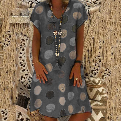 Fashion Multicolor Polka Dot V-Neck Spliced Midi Dress