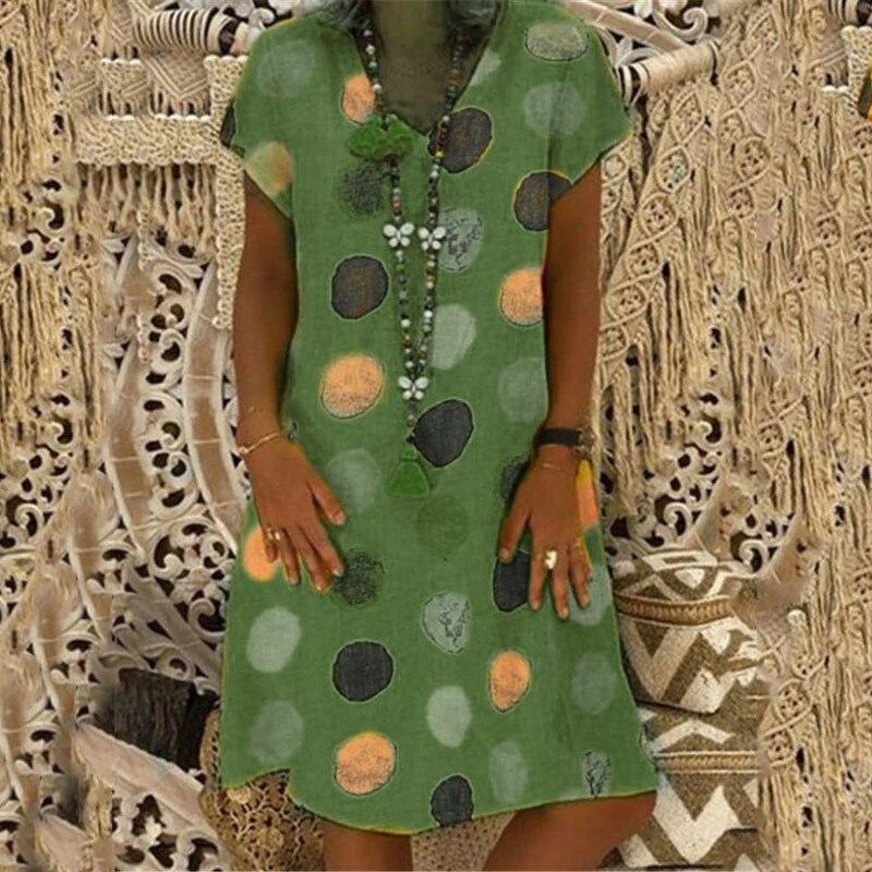 Fashion Multicolor Polka Dot V-Neck Spliced Midi Dress