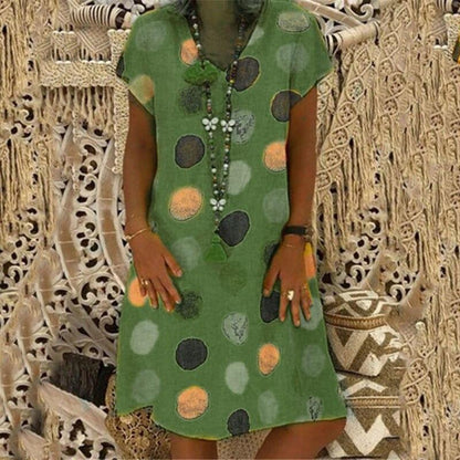 Fashion Multicolor Polka Dot V-Neck Spliced Midi Dress