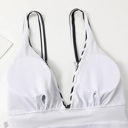 2023 New Striped One Piece Swimsuit Vintage Swimwear Women V-Neck Bathing Swimming Suit Female Summer Beachwear Bodysuit