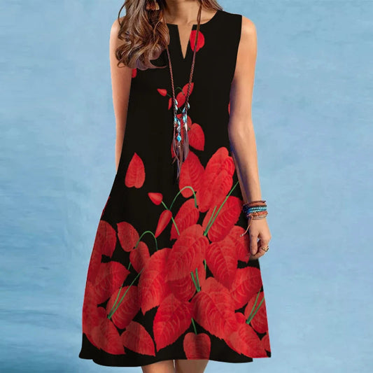 2024 European And American Cross Border Women'S New Dress V-Neck Sleeveless Sexy Printed Large Hem Foreign Trade Dress